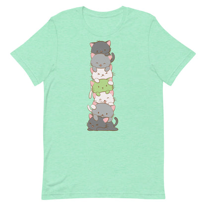Kawaii Cat Pile Agender Pride T-Shirt S / Heather Mint