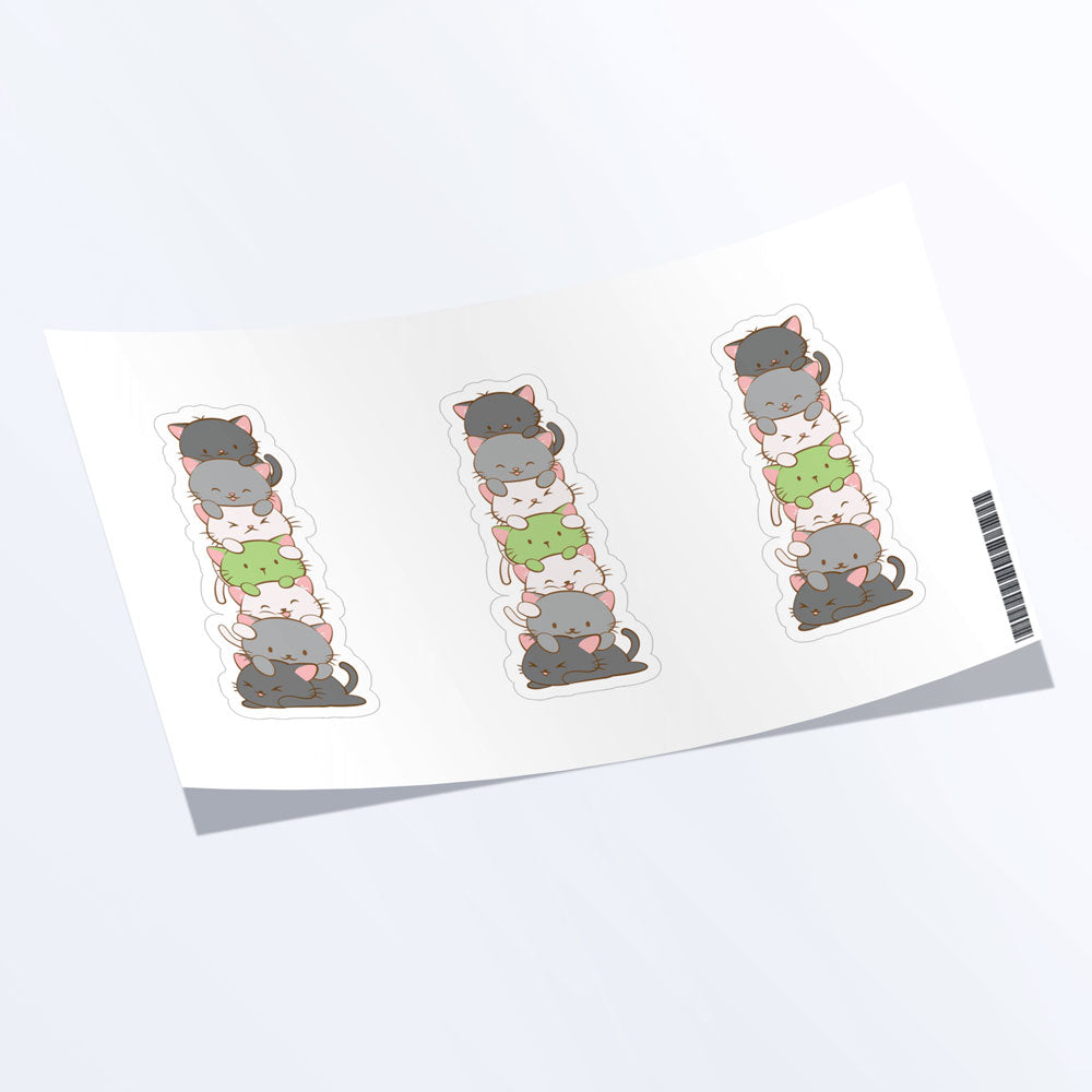 Kawaii Cat Pile Agender Pride Sticker Sheet - Set of 3
