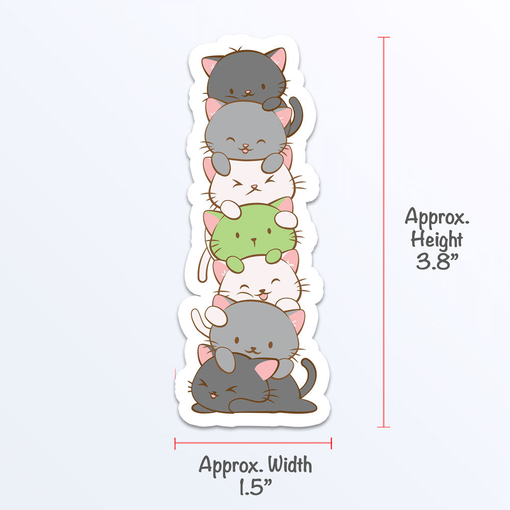 Kawaii Cat Pile Agender Pride Sticker Measurement