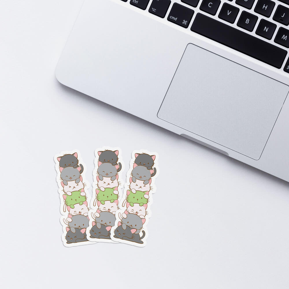 Kawaii Cat Pile Agender Pride Stickers for laptop
