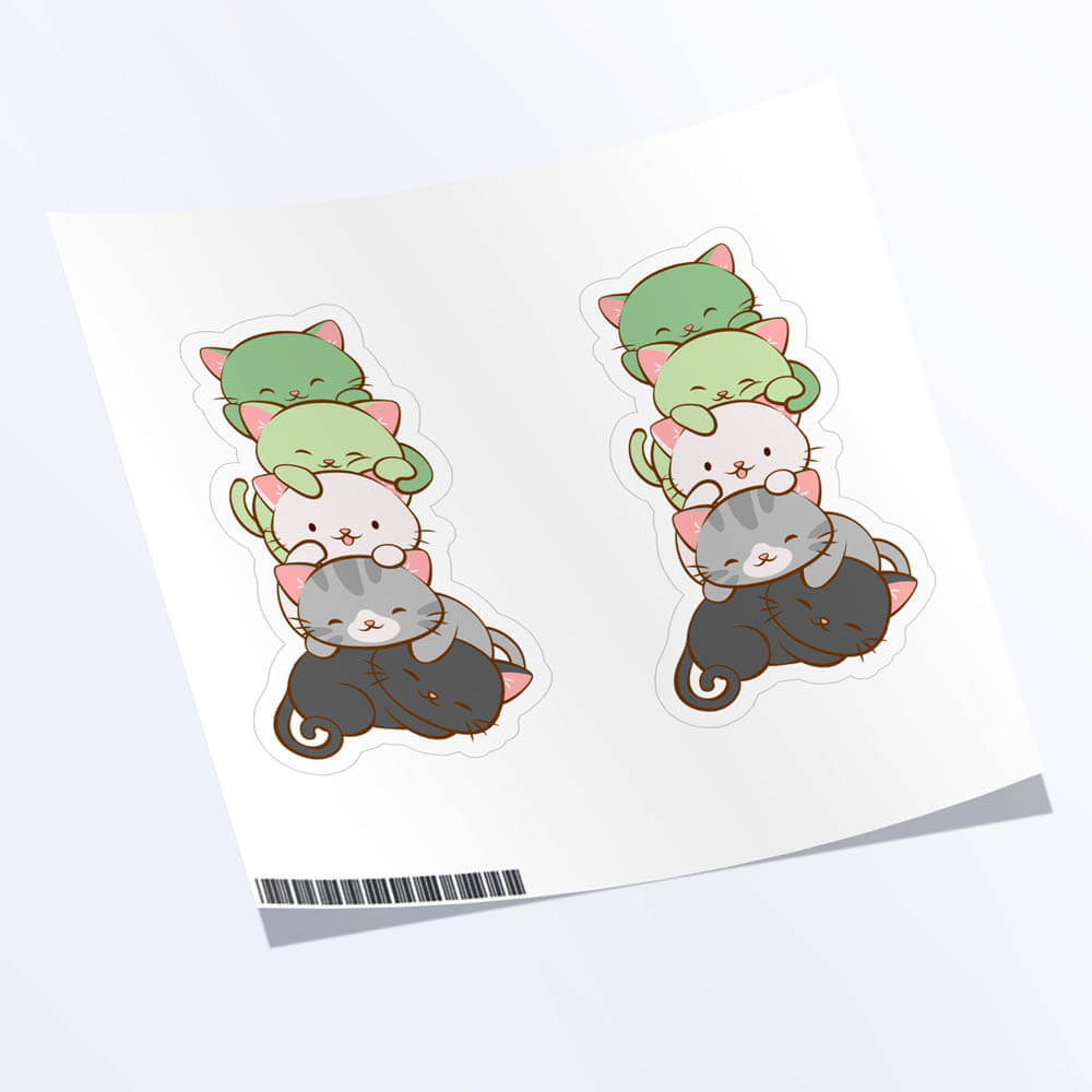 Kawaii Cat Pile Aromantic Pride Stickers - Set of 2