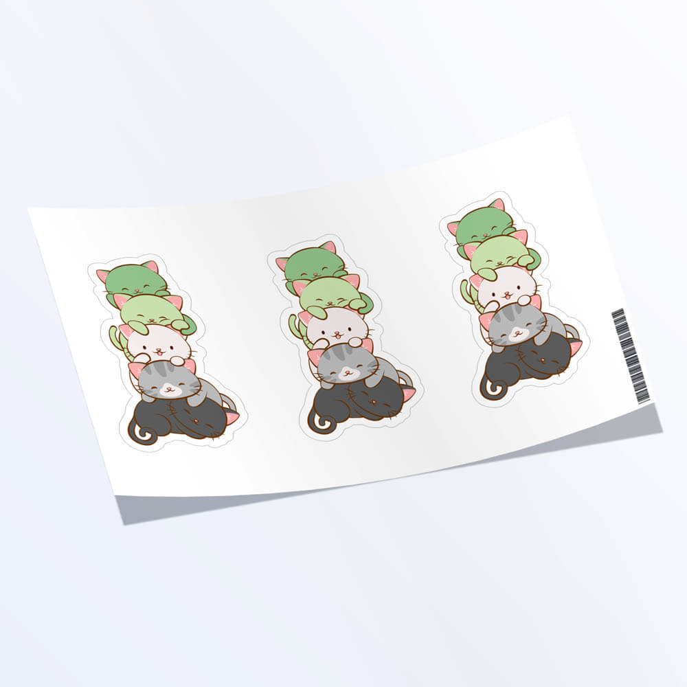 Kawaii Cat Pile Aromantic Pride Stickers - Set of 3