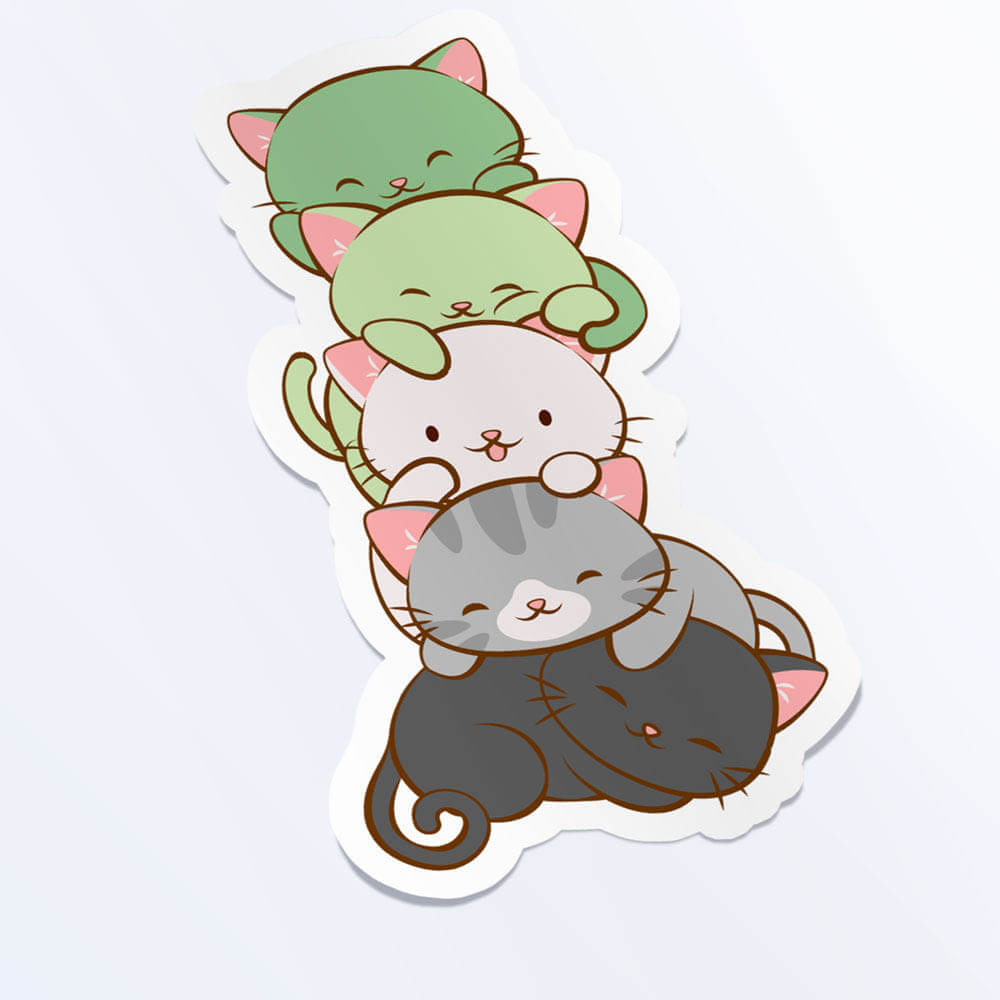 Kawaii Cat Pile Aromantic Pride Sticker