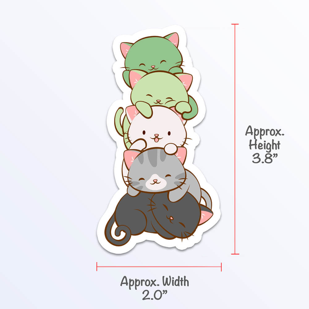 Kawaii Cat Pile Aromantic Pride Sticker Measurement