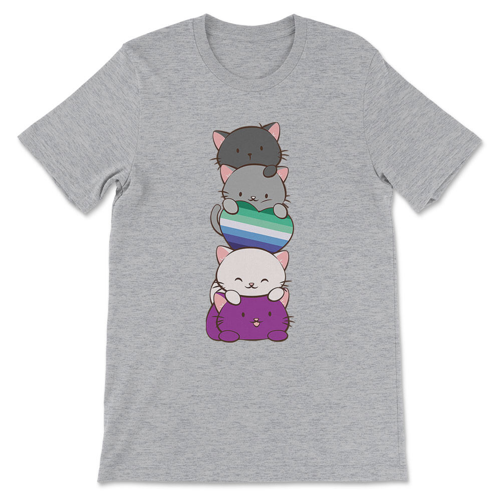 Kawaii Cat Pile Asexual MLM Pride T-Shirt - Athletic Heather