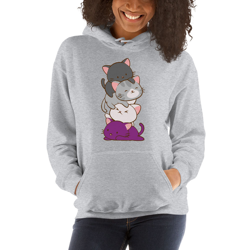 Kawaii Cat Pile Asexual Pride Hoodie