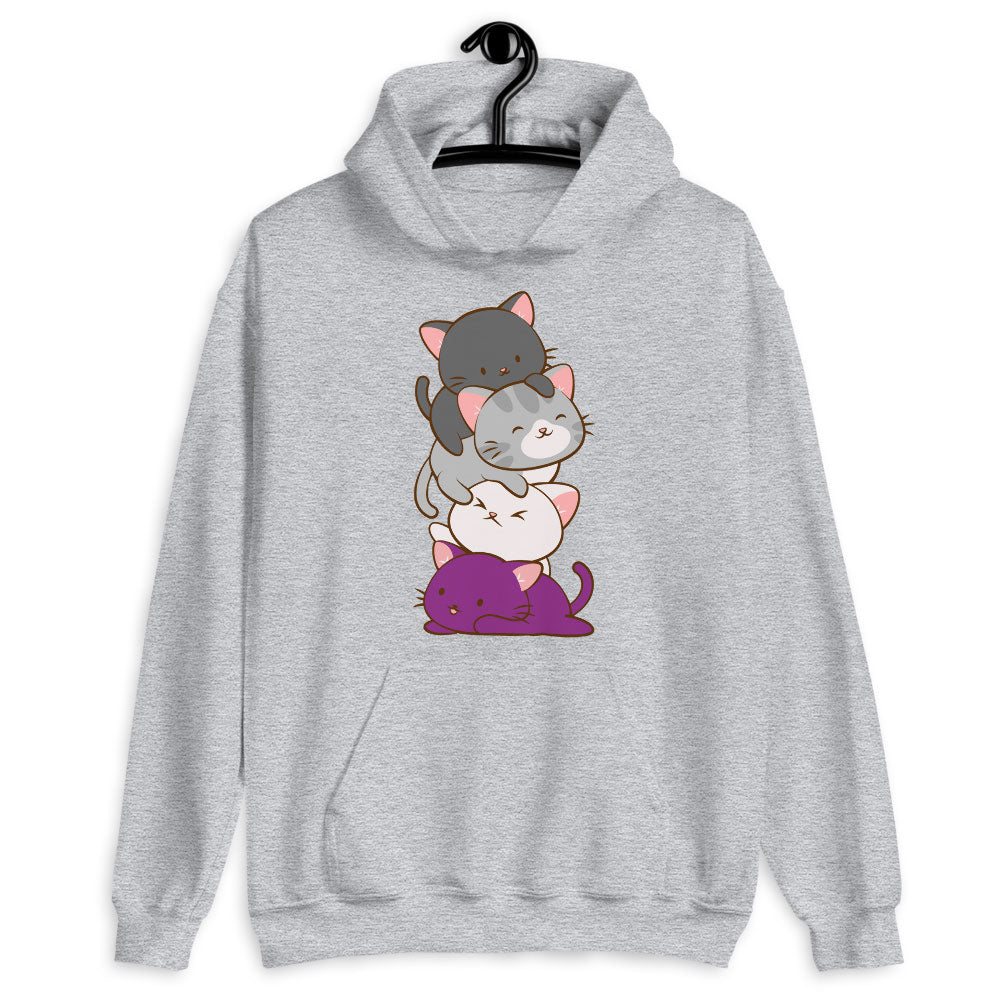 Kawaii Cat Pile Asexual Pride Hoodie Sport Grey / S