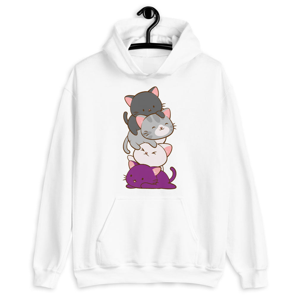 Kawaii Cat Pile Asexual Pride Hoodie White / S