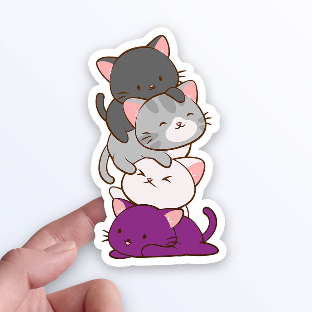 Kawaii Cat Pile Asexual Sticker on hand