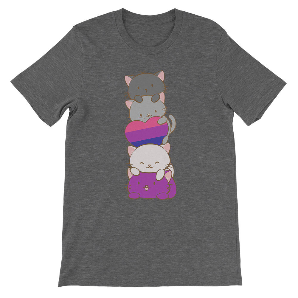 Kawaii Cat Pile Biromantic Asexual Pride T-Shirt - Dark Grey Heather