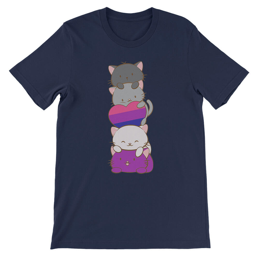 Kawaii Cat Pile Biromantic Asexual Pride T-Shirt - navy