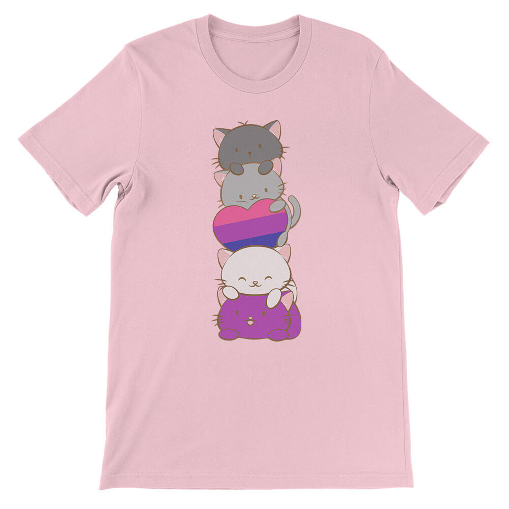Kawaii Cat Pile Biromantic Asexual Pride T-Shirt - pink