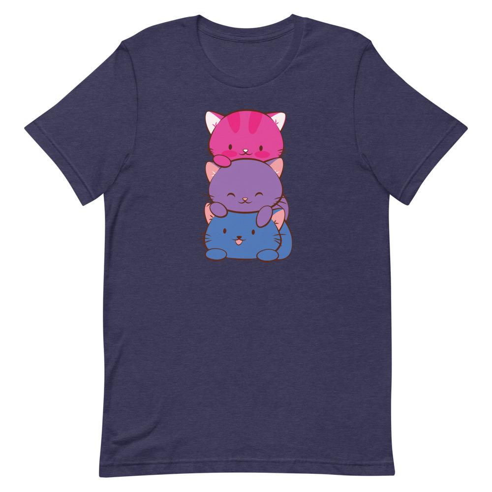 Kawaii Cat Pile Bisexual Pride T-Shirt S / Heather Midnight Navy