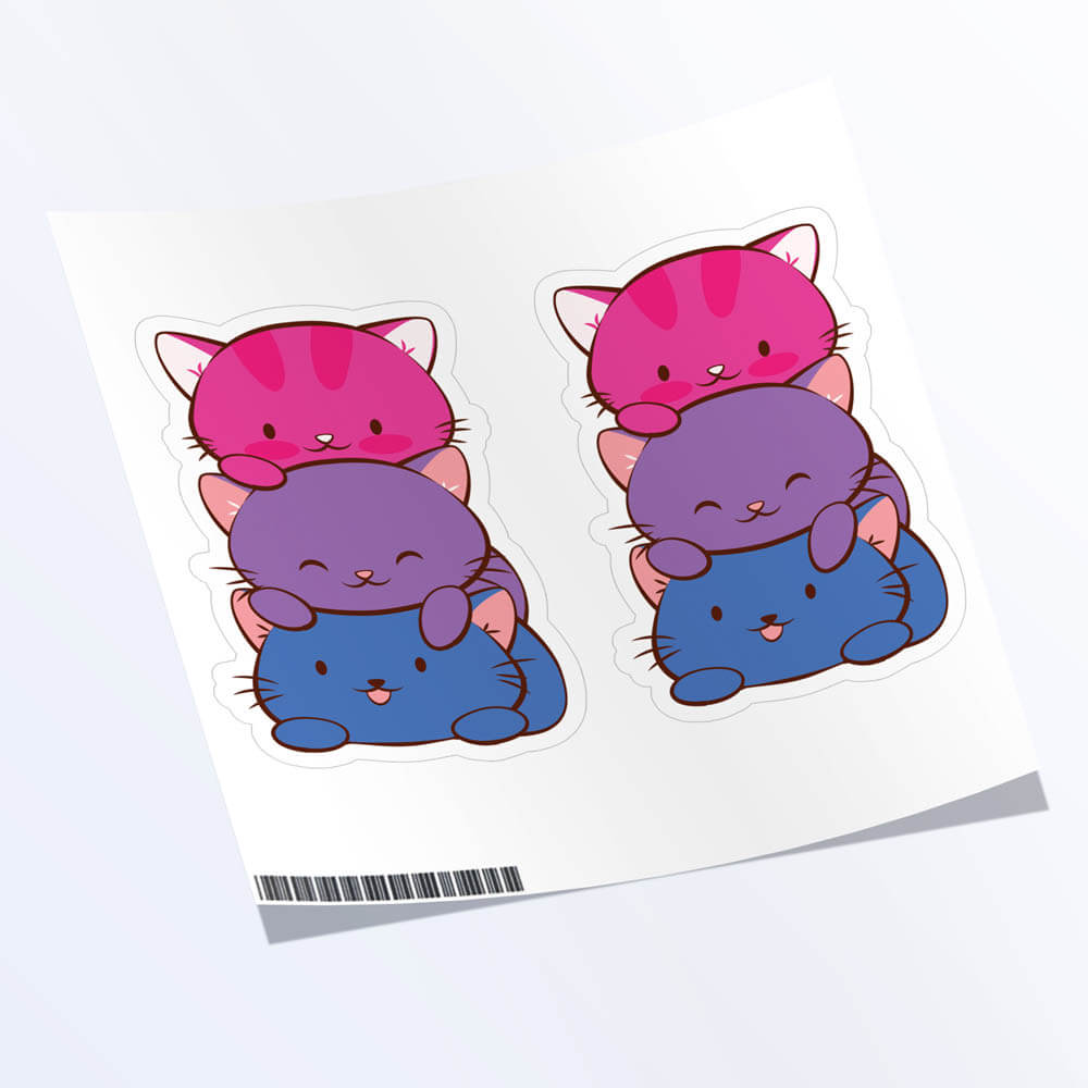 Kawaii Cat Pile Bisexual Stickers - Set of 2