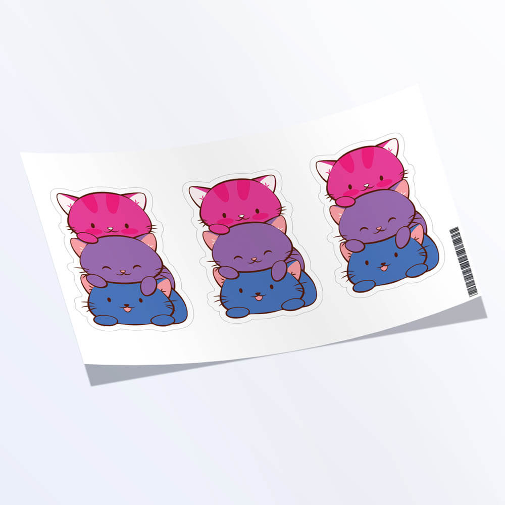 Kawaii Cat Pile Bisexual Stickers - Set of 3