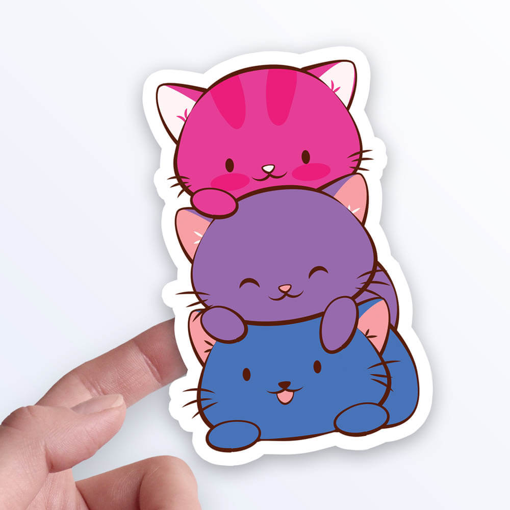 Kawaii Cat Pile Bisexual Sticker on hand