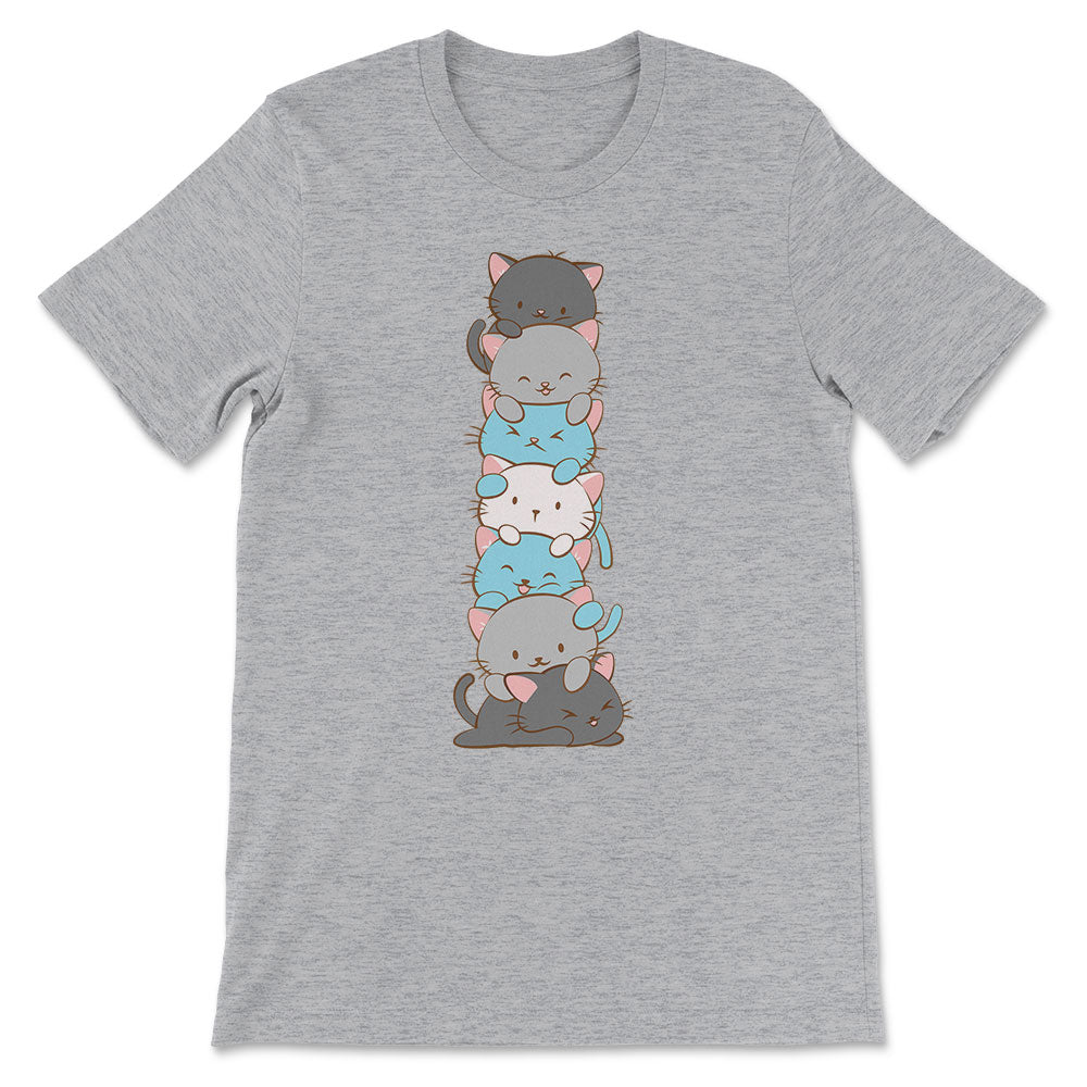 Kawaii Cat Pile Demiboy Pride T-Shirt - Athletic heather
