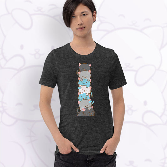model wearing Kawaii Cat Pile Demiboy Pride T-Shirt