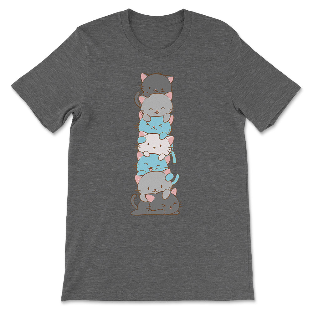 Kawaii Cat Pile Demiboy Pride T-Shirt - dark grey heather