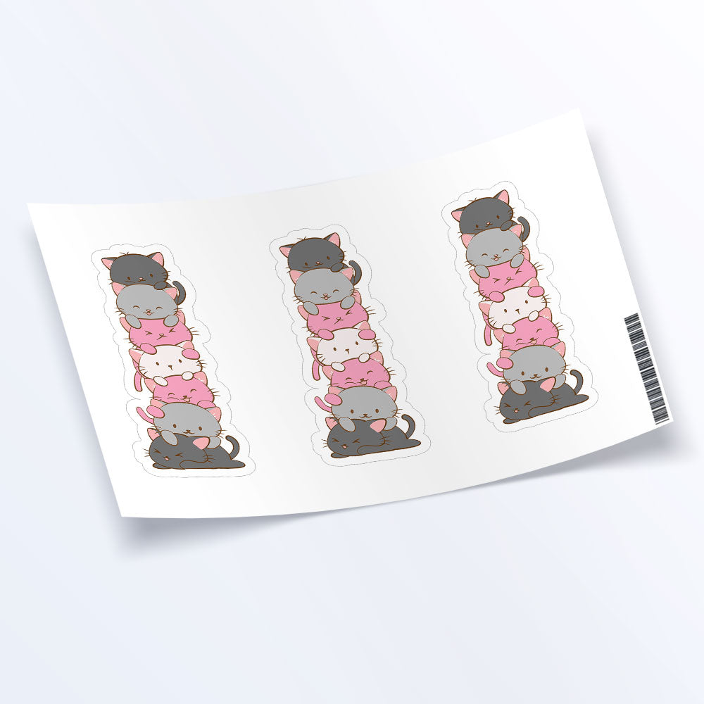 Kawaii Cat Pile Demigirl Pride Sticker Sheet - Set of 3