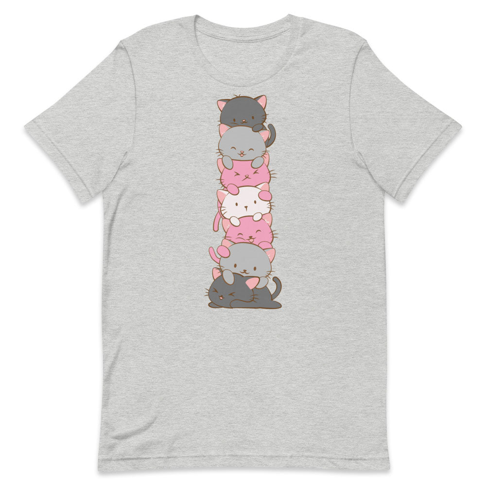 Kawaii Cat Pile Demigirl Pride T-Shirt - Athletic Heather
