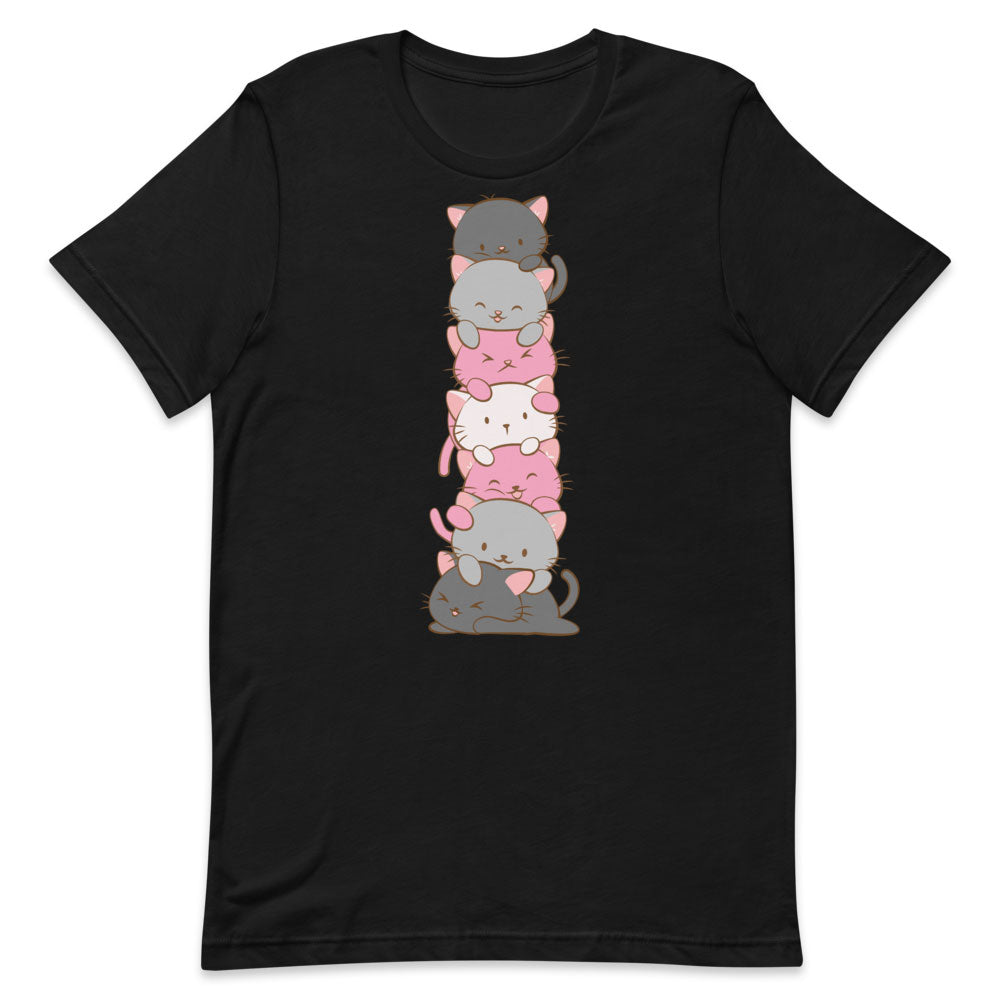 Kawaii Cat Pile Demigirl Pride T-Shirt - Black