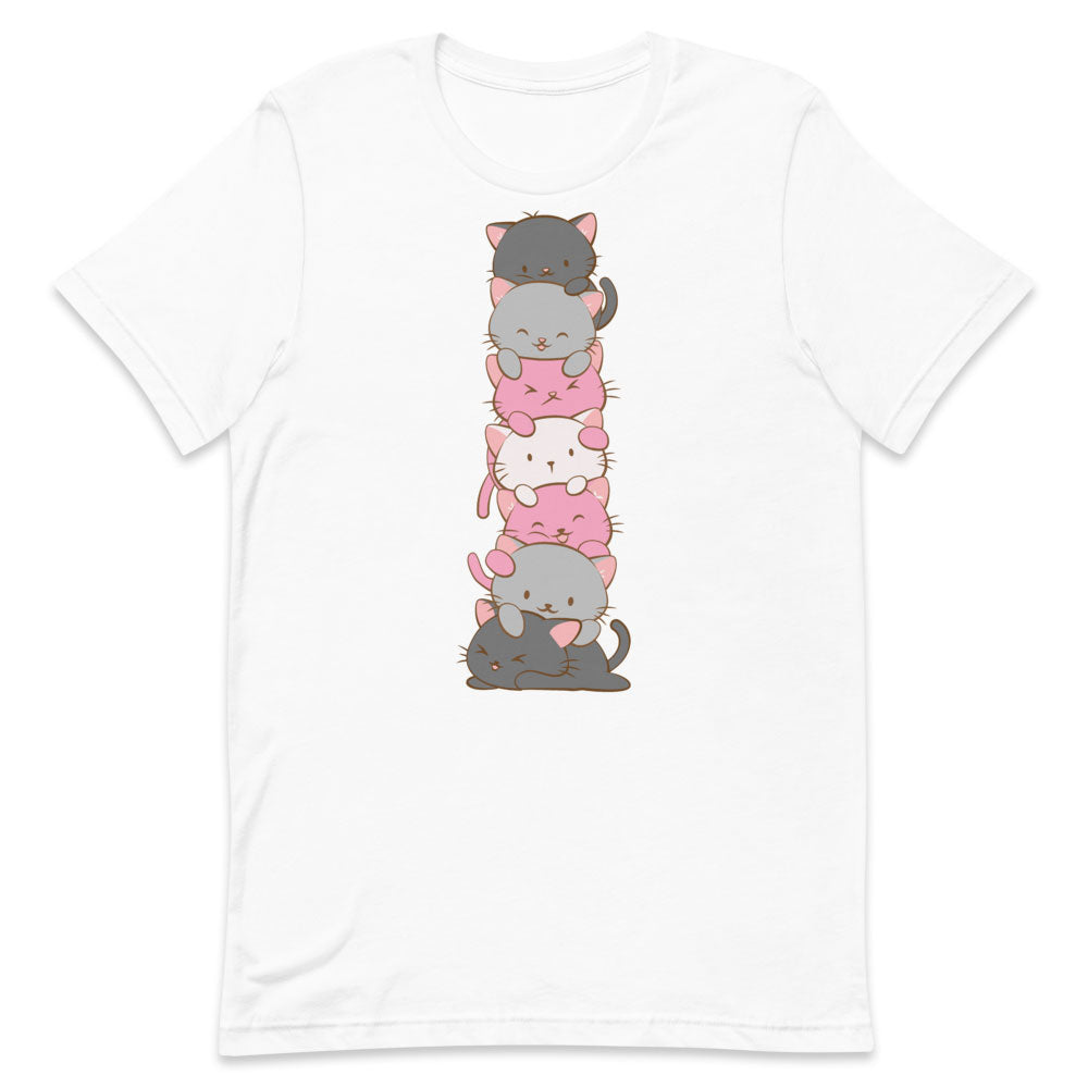 Kawaii Cat Pile Demigirl Pride T-Shirt - White
