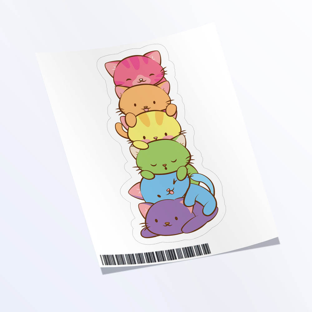 Kawaii Cat Pile LGBTQ Rainbow Gay Pride Sticker - 1 Sticker
