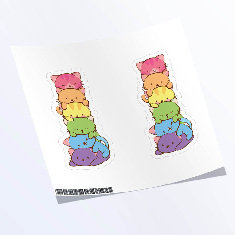 Kawaii Cat Pile LGBTQ Rainbow Gay Pride Stickers - Set of 2