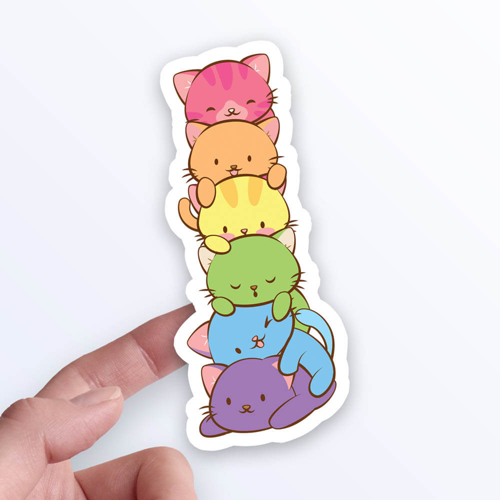 Kawaii Cat Pile LGBTQ Rainbow Gay Pride Sticker on hand