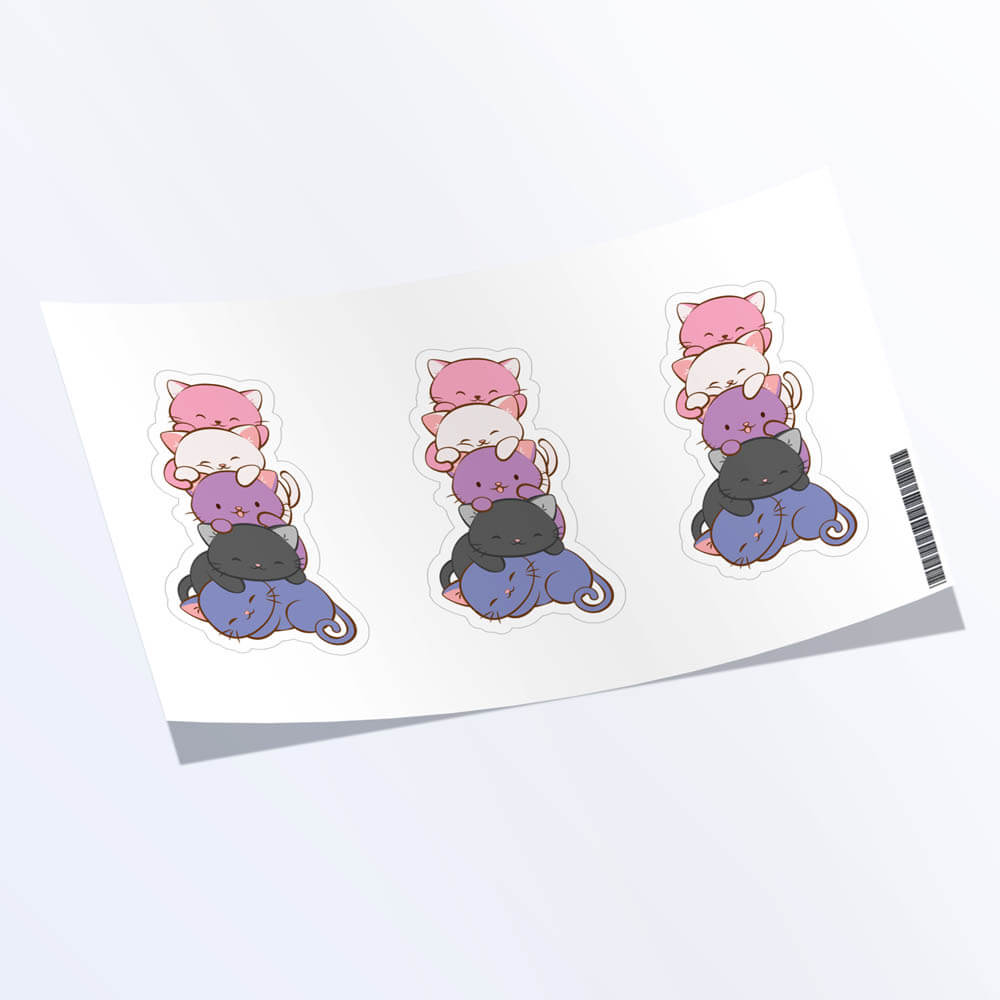 Kawaii Cat Pile Genderfluid Pride Stickers - Set of 3