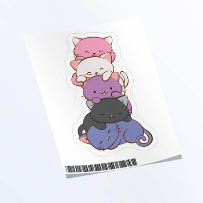 Kawaii Cat Pile Genderfluid Pride Sticker - 1 Sticker