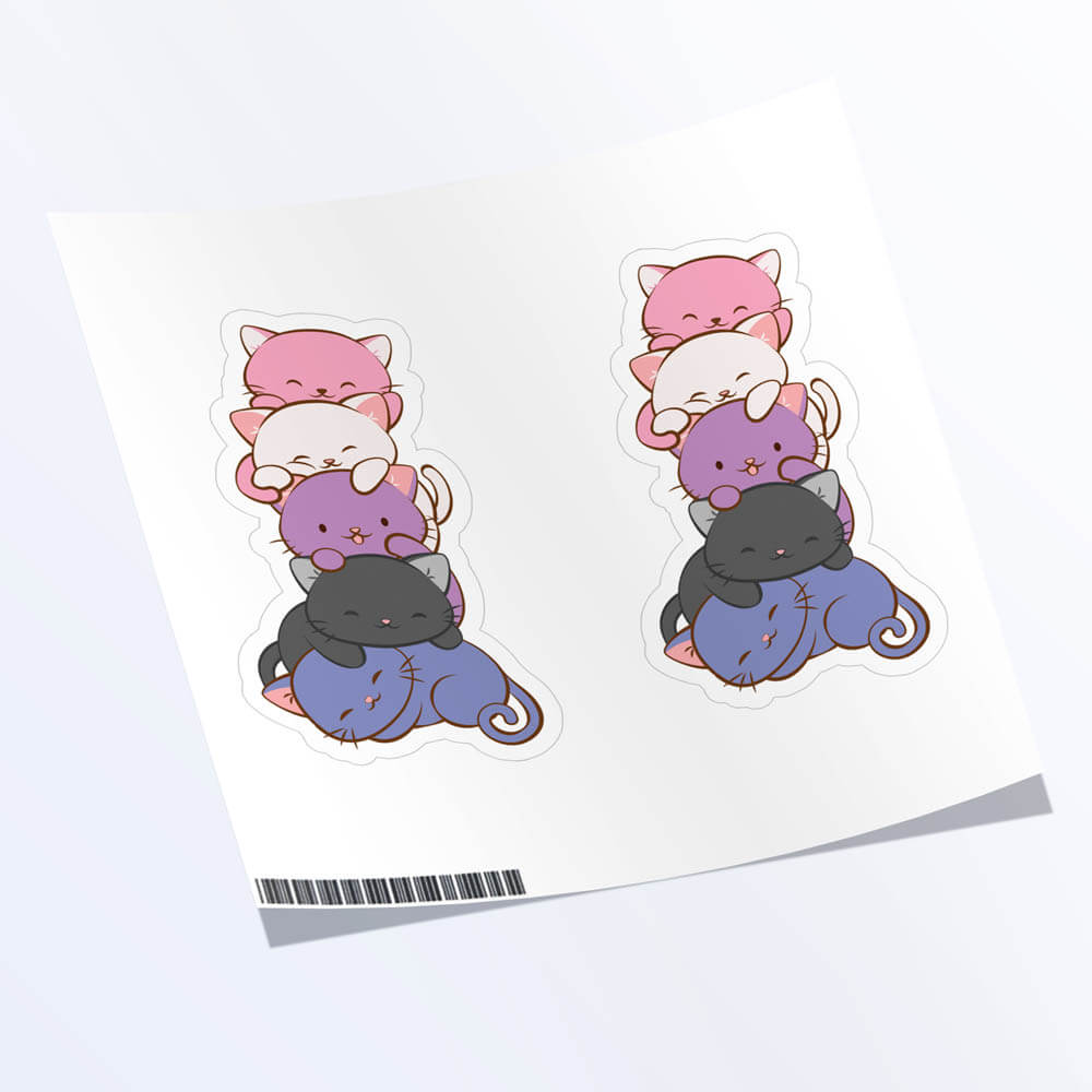 Kawaii Cat Pile Genderfluid Pride Stickers - Set of 2