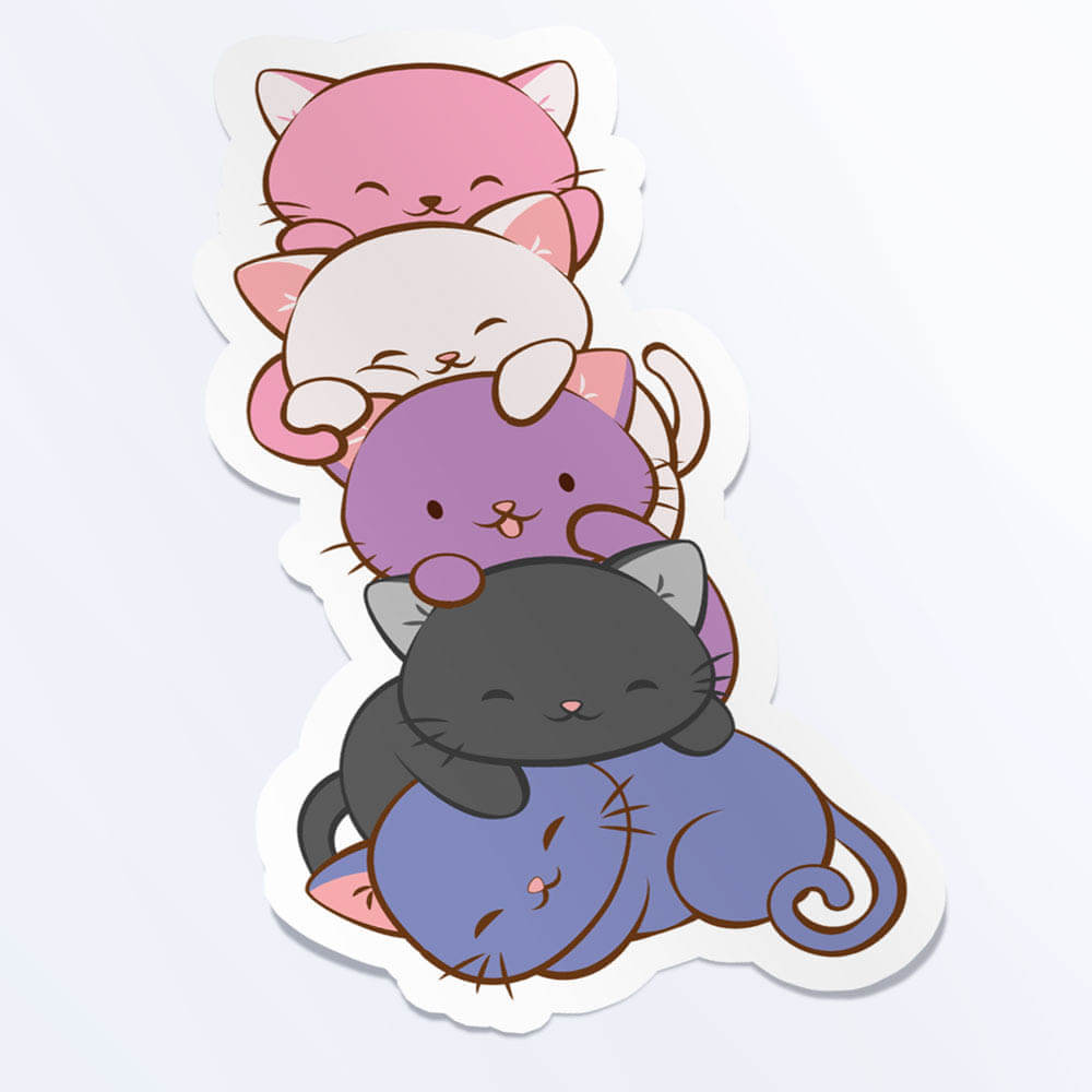 Kawaii Cat Pile Genderfluid Pride Sticker