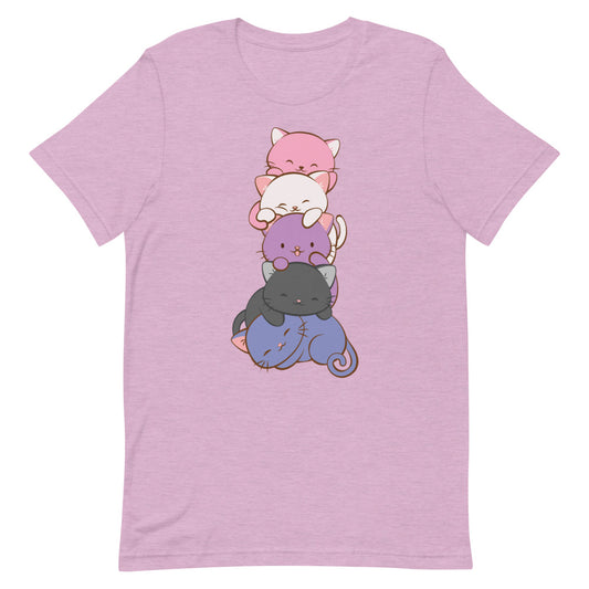 Kawaii Cat Pile Genderfluid Pride T-Shirt S / Heather Prism Lilac