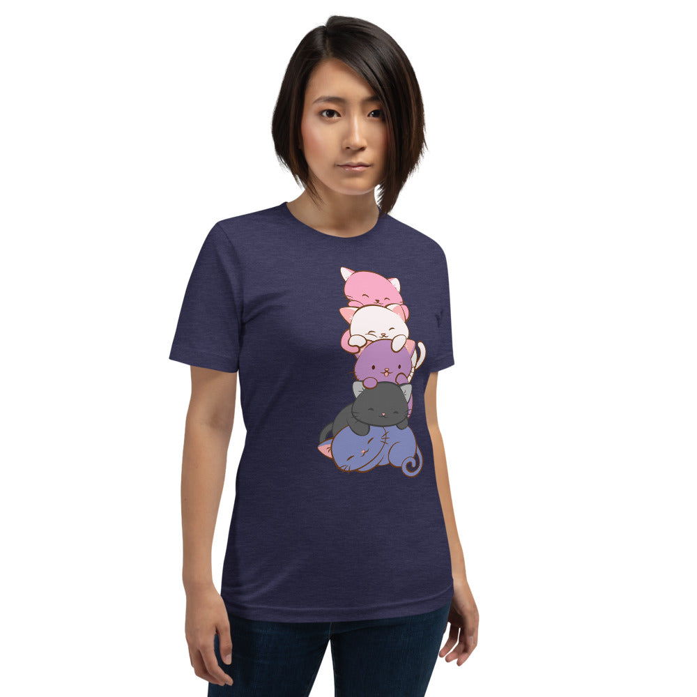 Kawaii Cat Pile Genderfluid Pride T-Shirt