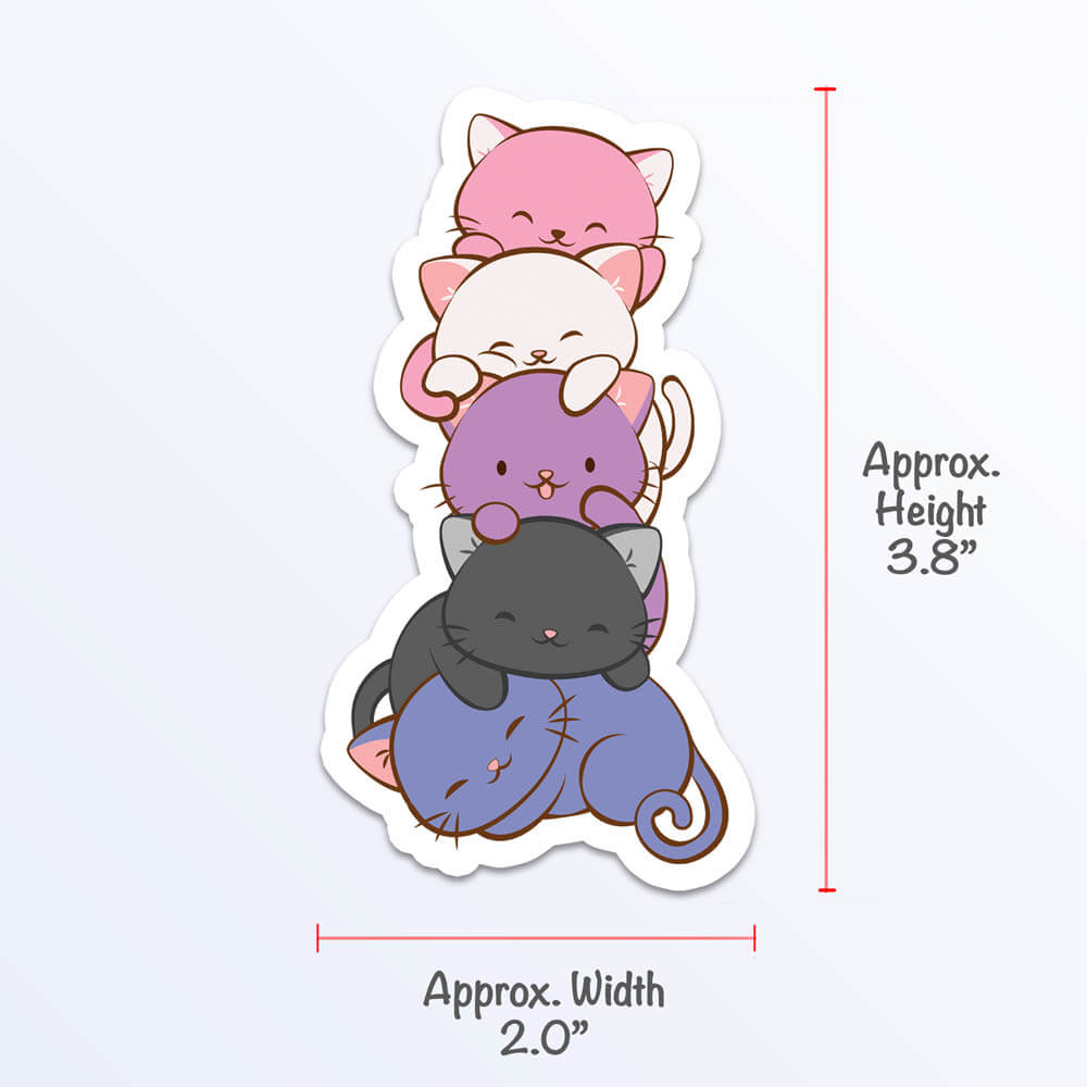 Kawaii Cat Pile Genderfluid Pride Sticker Measurement