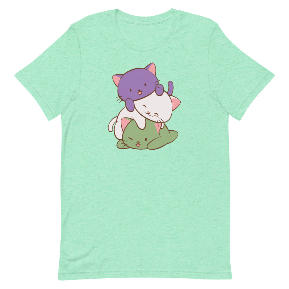 Kawaii Cat Pile Genderqueer Pride T-Shirt S / Heather Mint
