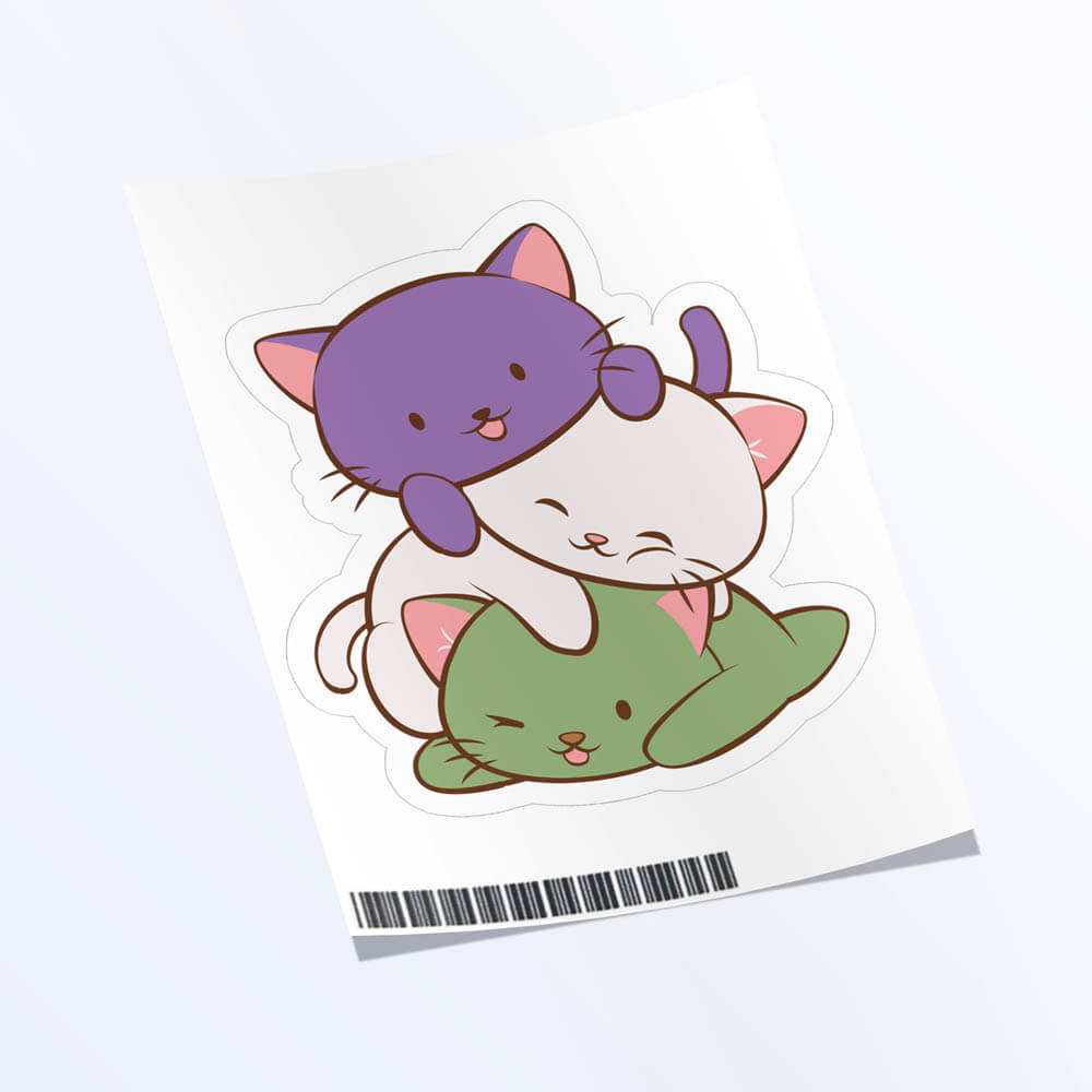Kawaii Cat Pile Genderqueer Sticker - 1 Sticker