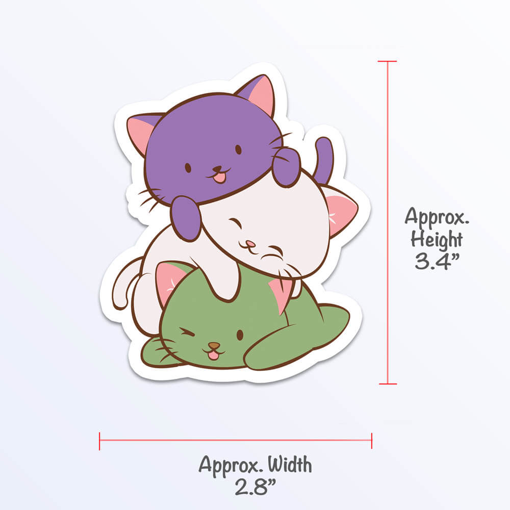 Kawaii Cat Pile Genderqueer Sticker Measurement