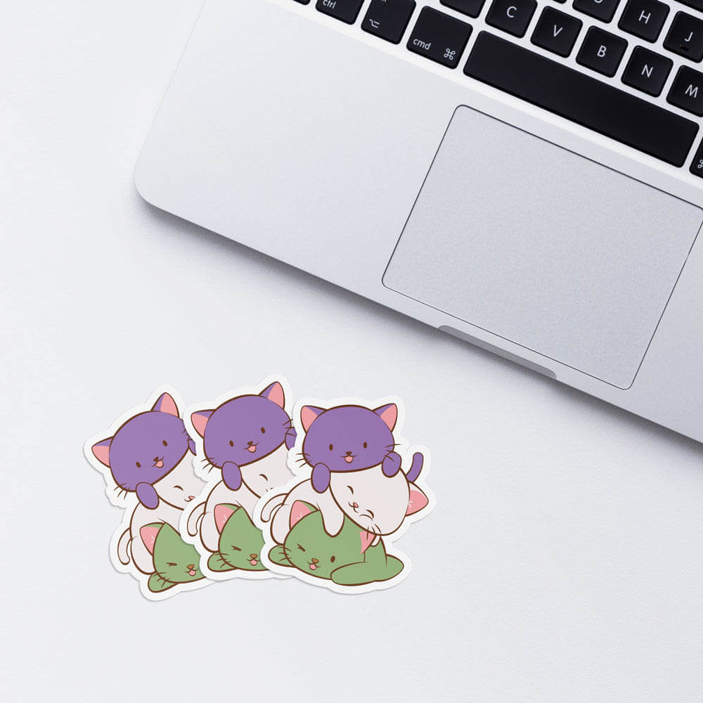 Kawaii Cat Pile Genderqueer Stickers with laptop