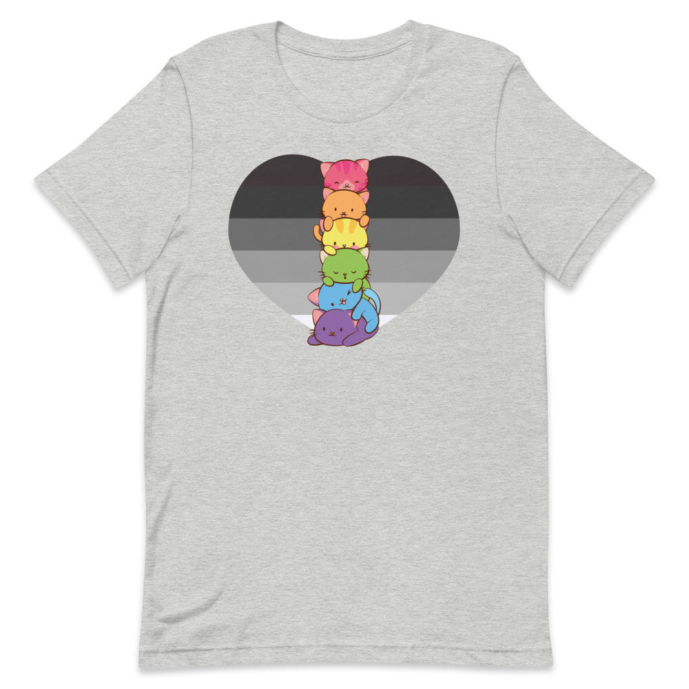 Kawaii Cat Pile Heteroflexible Pride T-Shirt - Athletic Heather