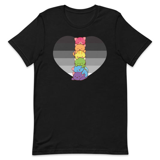 Kawaii Cat Pile Heteroflexible Pride T-Shirt - Black