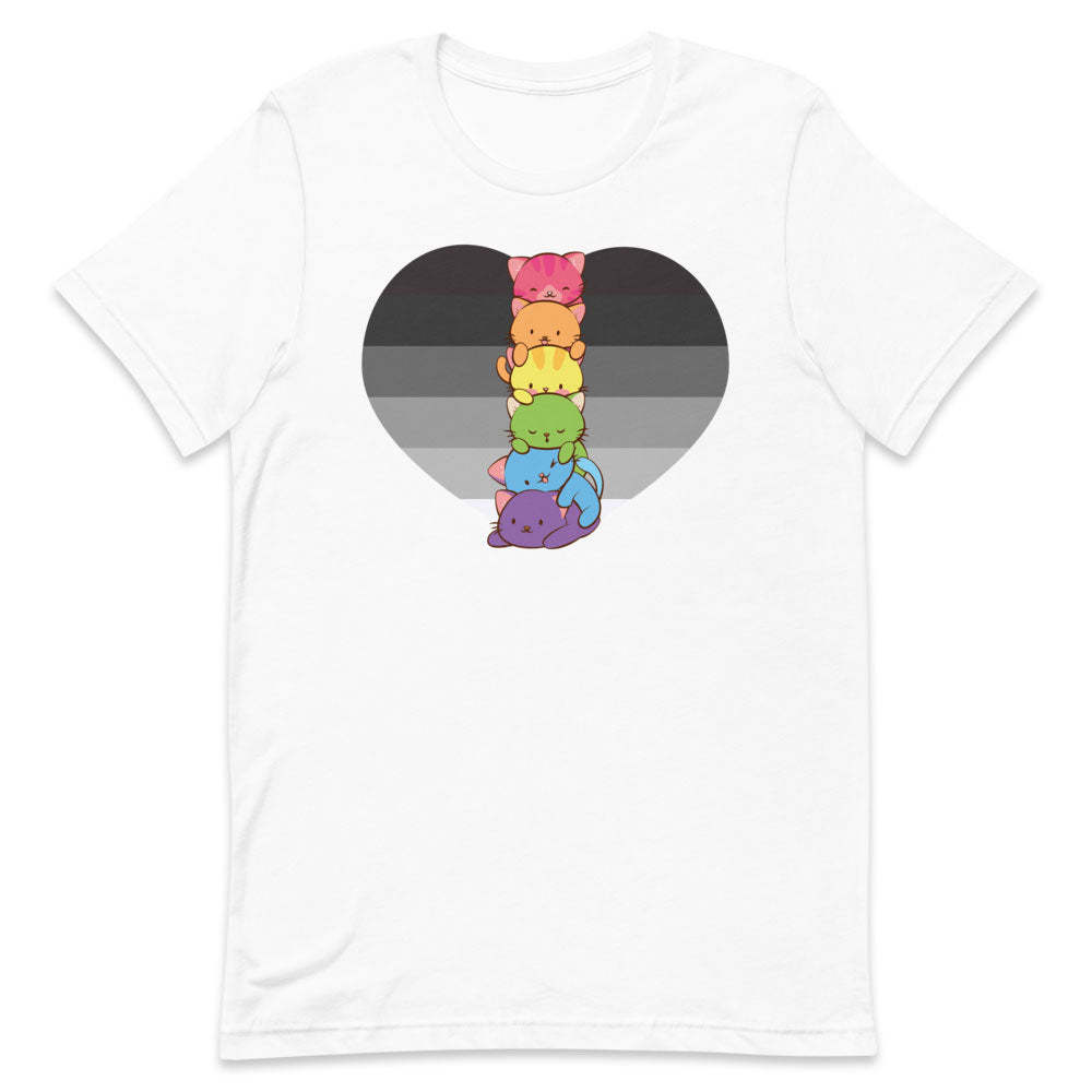 Kawaii Cat Pile Heteroflexible Pride T-Shirt - White