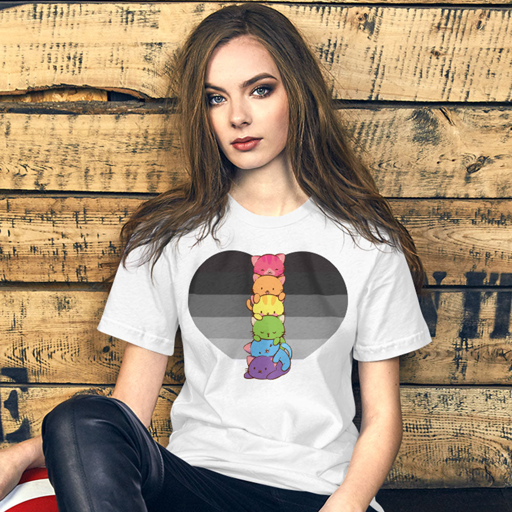 Kawaii Cat Pile Heteroflexible Pride T-Shirt for Woman