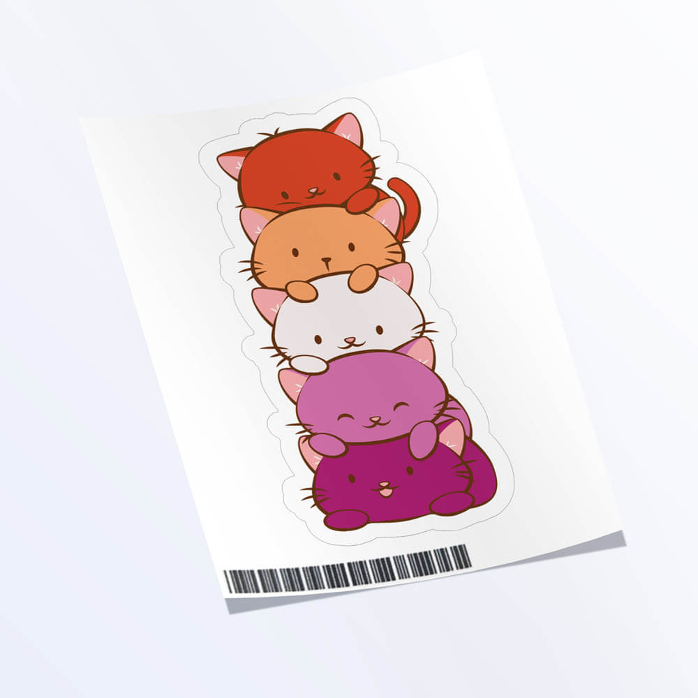 Kawaii Cat Pile Lesbian Pride Sticker - 1 Sticker 