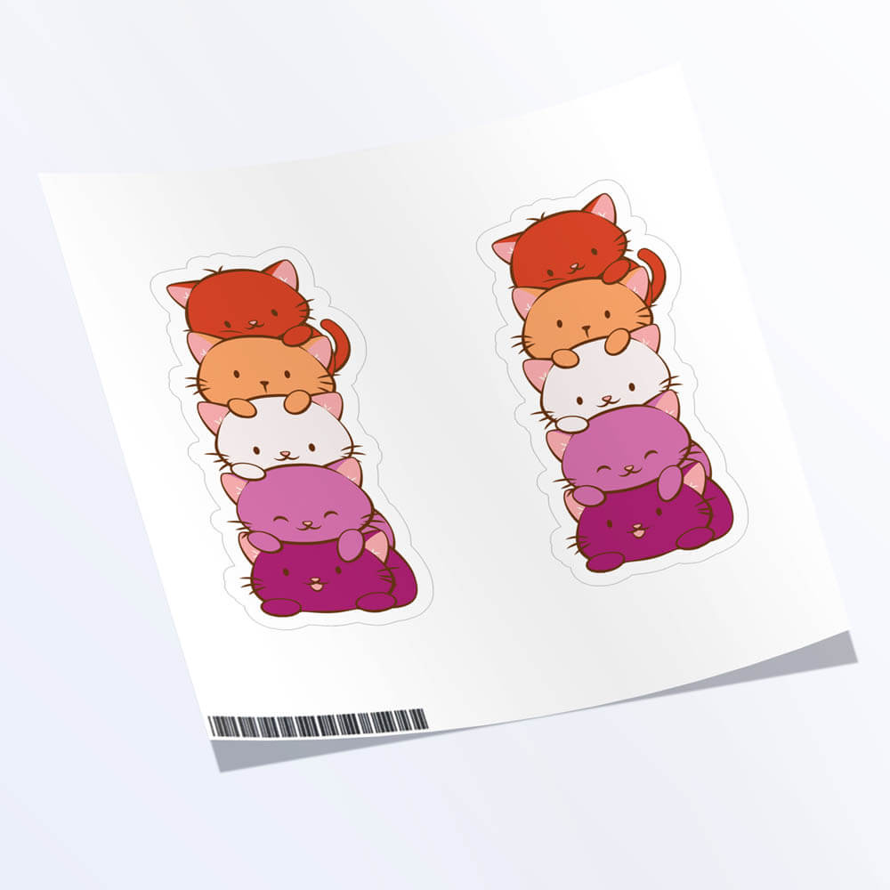 Kawaii Cat Pile Lesbian Pride Stickers - Set of 2 