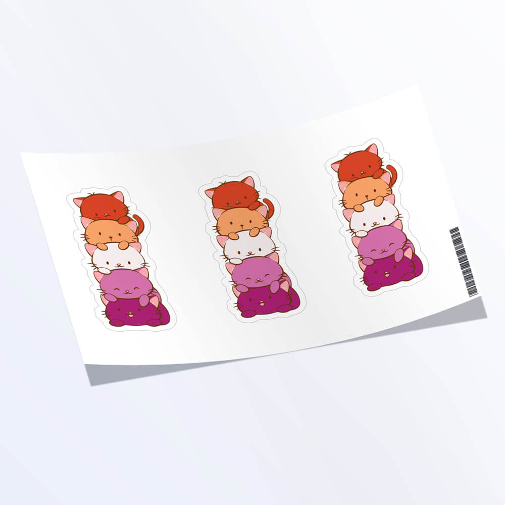 Kawaii Cat Pile Lesbian Pride Stickers - Set of 3