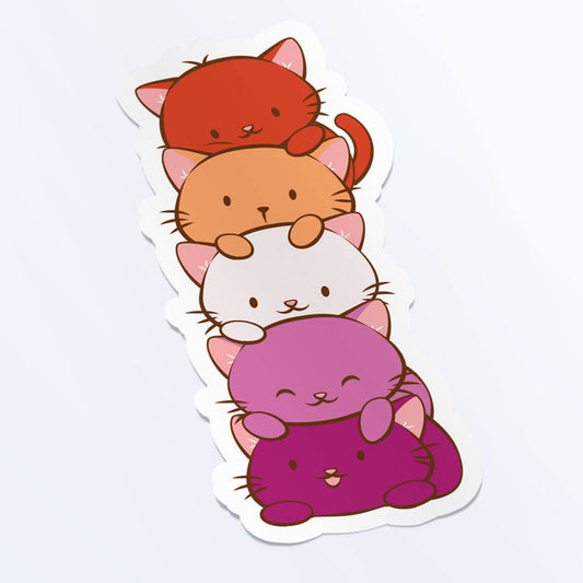 Kawaii Cat Pile Lesbian Pride Sticker