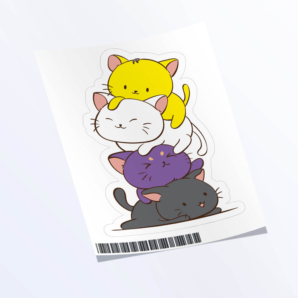 Kawaii Cat Pile Nonbinary Sticker - 1 Sticker